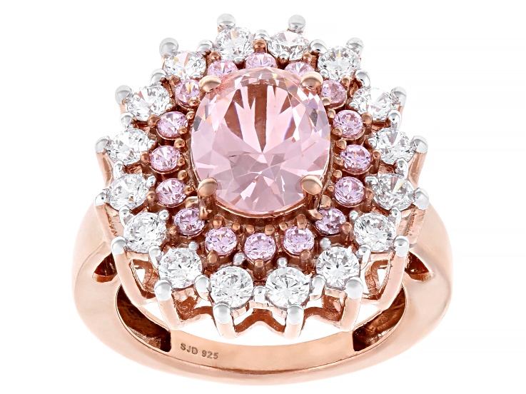 Pre-Owned Pink And White Cubic Zirconia 18k Rose Gold Over Sterling Silver Ring 4.35ctw