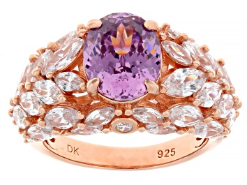 Picture of Pre-Owned Pink And White Cubic Zirconia 18k Rose Gold Over Sterling Silver Ice Flower Cut Ring 9.80c