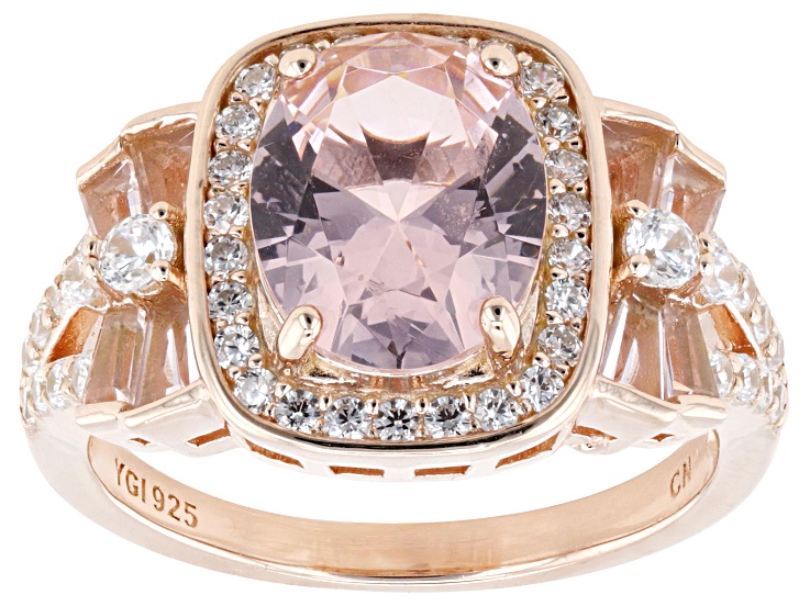 Pre-Owned Morganite Simulant And White Cubic Zirconia 18k Rose Gold Over Sterling Silver Ring 4.36c