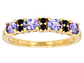 Pre-Owned Tanzanite With Black Spinel 18k Yellow Gold Over Sterling Silver Ring 0.71ctw
