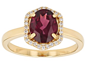 Pre-Owned Grape Color Garnet With White Moissanite 18K Yellow Gold Over Sterling Silver Ring 2.08ctw
