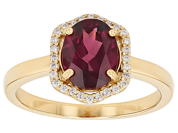 Pre-Owned Grape Color Garnet With White Moissanite 18K Yellow Gold Over Sterling Silver Ring 2.08ctw
