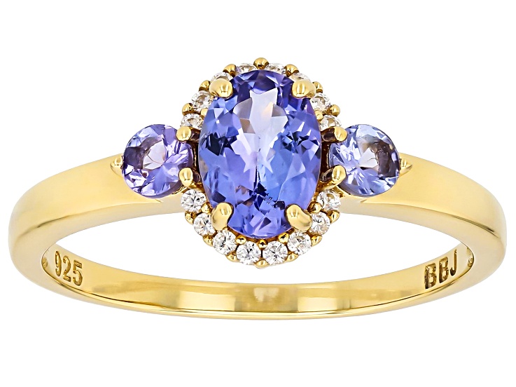 Pre-Owned Tanzanite With White Zircon 18k Yellow Gold Over Sterling Silver Ring 0.86ctw