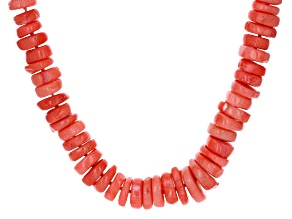 Pre-Owned Pink Coral Chip Rhodium Over Sterling Silver Necklace, 10-12mm