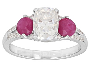 Pre-Owned Moissanite and Red John Saul Ruby Platineve Ring 1.60ctw DEW