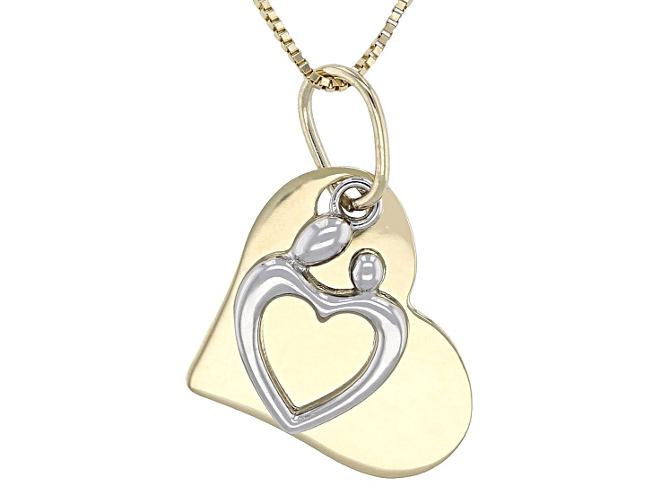 Pre-Owned 10k Yellow and Rhodium Over 10k White Gold Mother and Child Heart Pendant with Chain