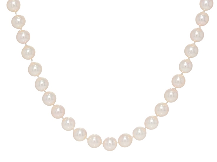 Pre-Owned White Cultured Japanese Akoya Pearl 14k Yellow Gold 18 Inch Strand Necklace