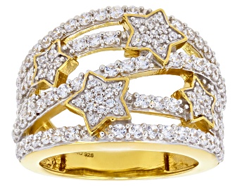 Picture of Pre-Owned White Cubic Zirconia 18k Yellow Gold Over Sterling Silver Star Ring