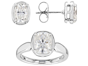 Pre-Owned Moissanite Platineve Earrings and Ring Set 3.90ctw DEW.