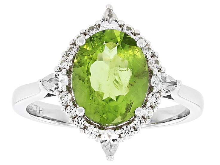 Pre-Owned Green Peridot Rhodium Over Sterling Silver Ring 2.46ctw