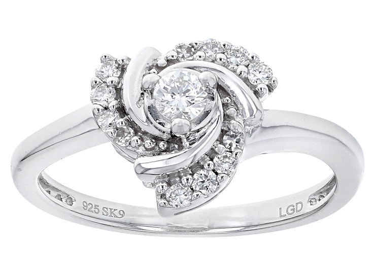 Pre-Owned White Lab-Grown Diamond F SI Rhodium Over Sterling Silver Center Design Ring 0.25ctw