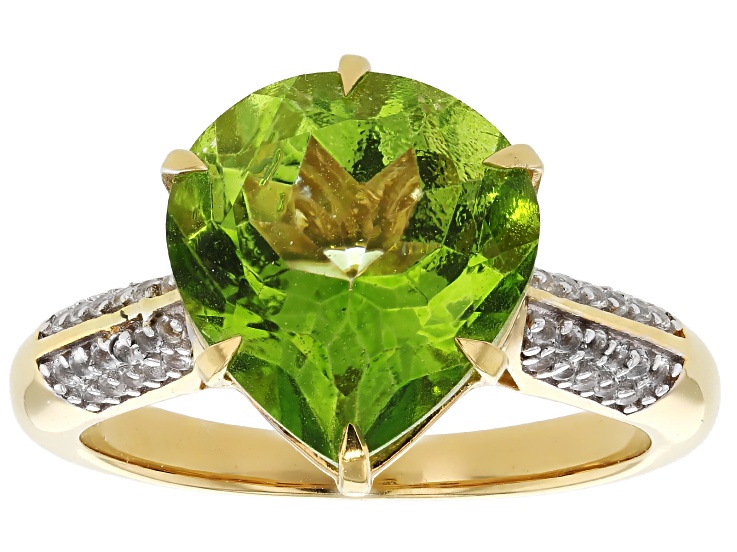 Pre-Owned Meadow Green Topaz With White Topaz 18K Yellow Gold & Rhodium Over Sterling Silver Ring 5.