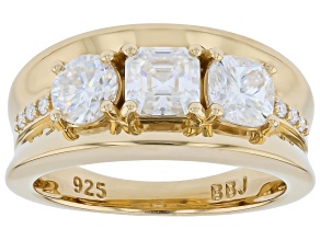 Pre-Owned Moissanite 14K Yellow Gold Over Sterling Silver Three Stone Ring 1.96ctw DEW