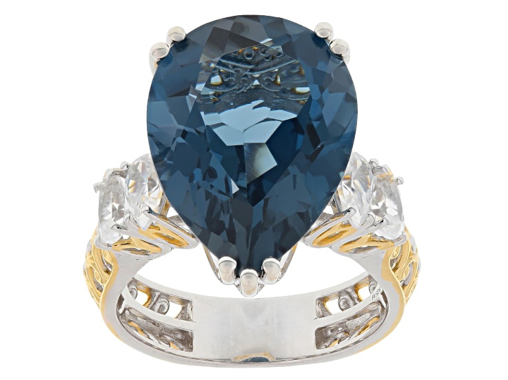 Pre-Owned London Blue Topaz, White Zircon Rhodium And 24k Gold Over Palladium Sterling Silver Ring 1