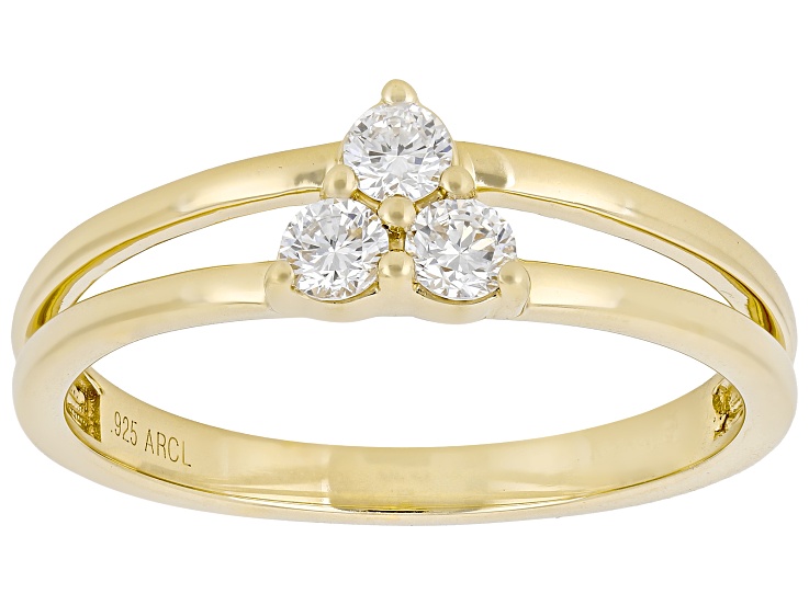 Pre-Owned White Lab-Grown Diamond SI F-G 14K Yellow Gold Over Sterling Silver 3-Stone Ring 0.20ctw