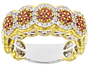 Pre-Owned Orange Padparadscha Sapphire Rhodium & 24k Yellow Gold Over Palladium Sterling Silver Ring