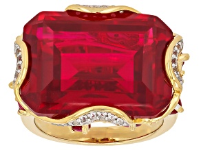 Pre-Owned Lab Created Ruby 18k Yellow Gold Over Sterling Silver Ring 21.22ctw
