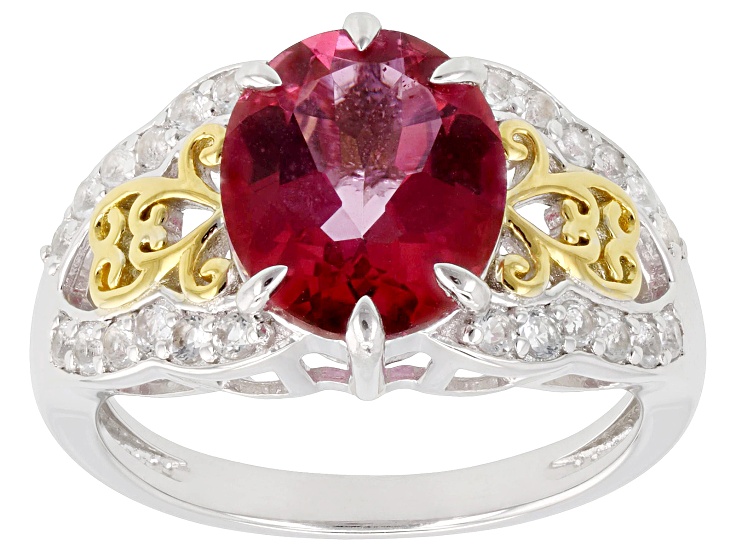 Pre-Owned Pink Topaz Rhodium and 18K Yellow Gold over Sterling Silver Ring 4.63ctw