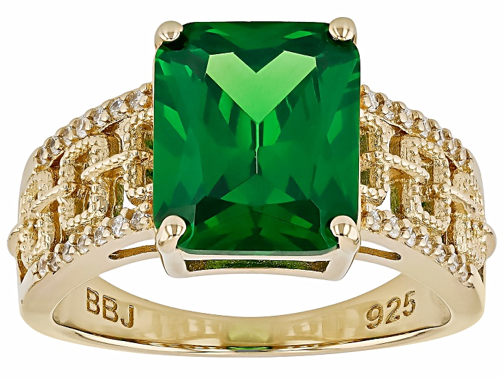 Pre-Owned Green And White Cubic Zirconia 18k Yellow Gold Over Sterling Silver Ring 7.28ctw
