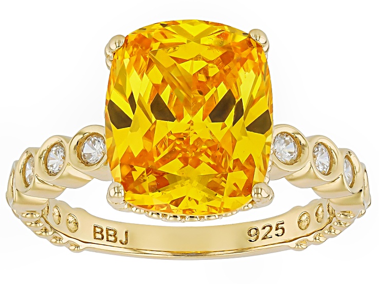 Pre-Owned Yellow And White Cubic Zirconia 18k Yellow Gold Over Sterling Silver Ring 10.18ctw