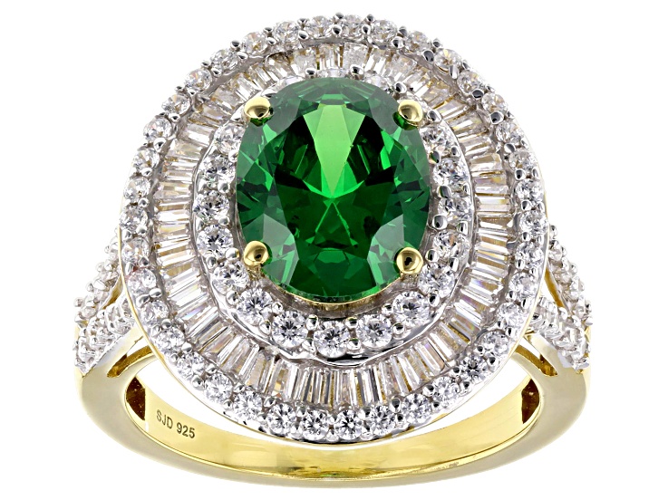 Pre-Owned Green And White Cubic Zirconia 18k Yellow Gold Over Sterling Silver Ring 5.30ctw