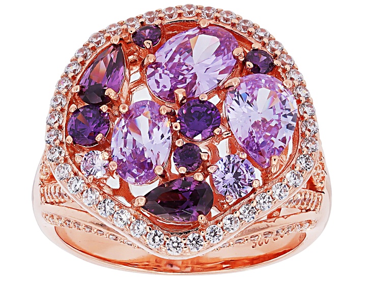Pre-Owned Purple, Lavender, And White Cubic Zirconia 18k Rose Gold Over Sterling Silver Ring 5.67ctw