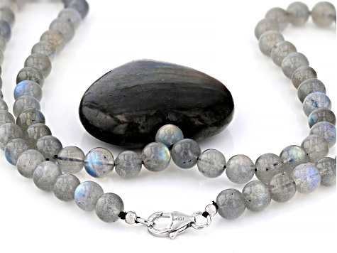 Pre Owned Grey Labradorite Rhodium Over Sterling Silver Necklace pre-owned-grey-labradorite-rhodium-over-sterling-silver-necklace