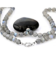 Pre Owned Grey Labradorite Rhodium Over Sterling Silver Necklace 