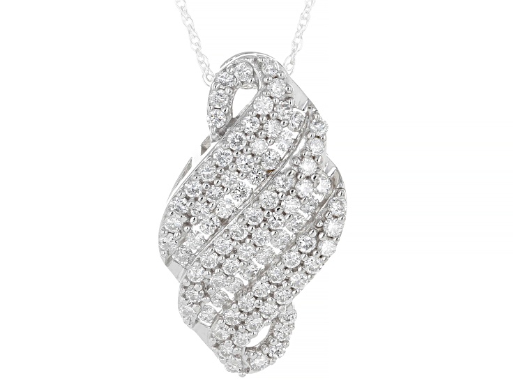 Pre-Owned Round White Lab-Grown Diamond G-H SI Rhodium Over Sterling Silver Pendant With Chain 1.35c