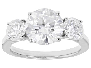 Pre-Owned Certified White Lab-Grown Diamond E-F VS2 Platinum 3-Stone Ring 4.00ctw