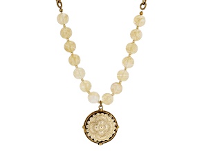 Pre-Owned Rutilated Quartz Simulant Gold Tone Medallion Necklace