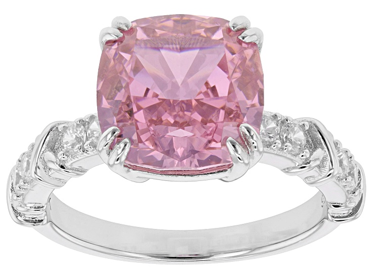 Pre-Owned Pink And White Cubic Zirconia Rhodium Over Sterling Silver Ice Flower Cut Ring 11.37ctw