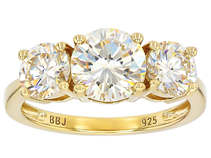 Pre-Owned White Strontium Titanate 18k Yellow Gold Over Sterling Silver Ring 4.40ctw