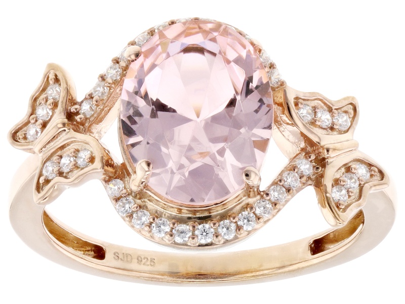 Pre-Owned Pink And White Cubic Zirconia 18k Rose Gold Over Sterling Silver Butterfly Ring 2.50ctw