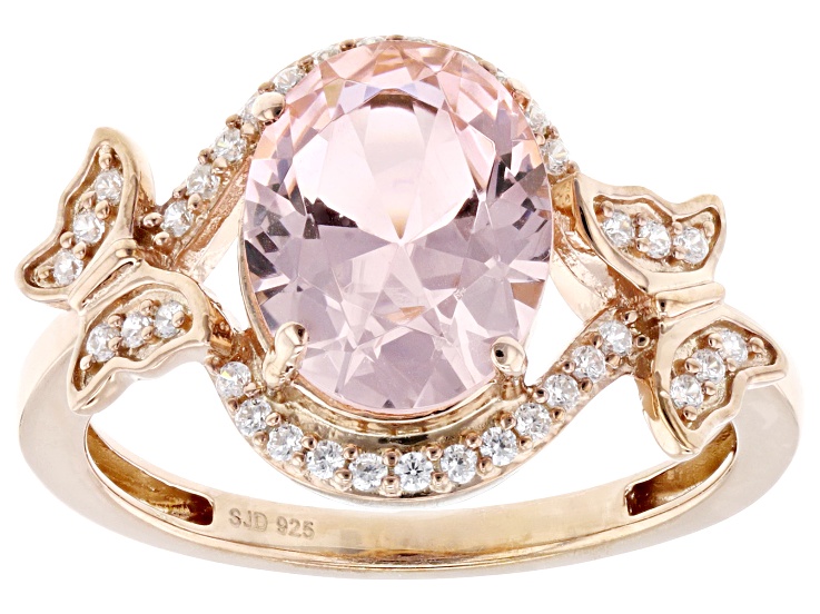 Pre-Owned Pink And White Cubic Zirconia 18k Rose Gold Over Sterling Silver Butterfly Ring 2.50ctw