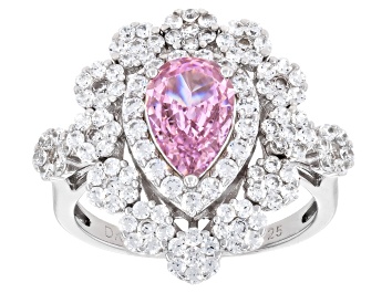 Picture of Pre-Owned Pink And White Cubic Zirconia Rhodium Over Sterling Silver Ice Flower Cut Ring 4.07ctw