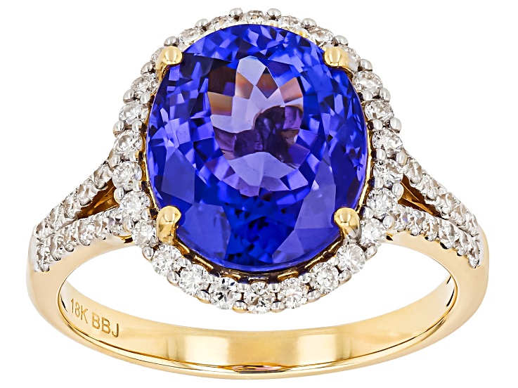 Pre-Owned Blue Tanzanite with White Diamond 18k Yellow Gold Ring 5.00ctw