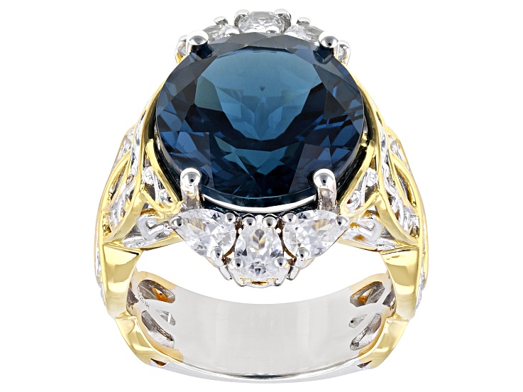 Pre-Owned London Blue Topaz, White Zircon Rhodium & 24k Gold Over Palladium Sterling Silver Ring 11.