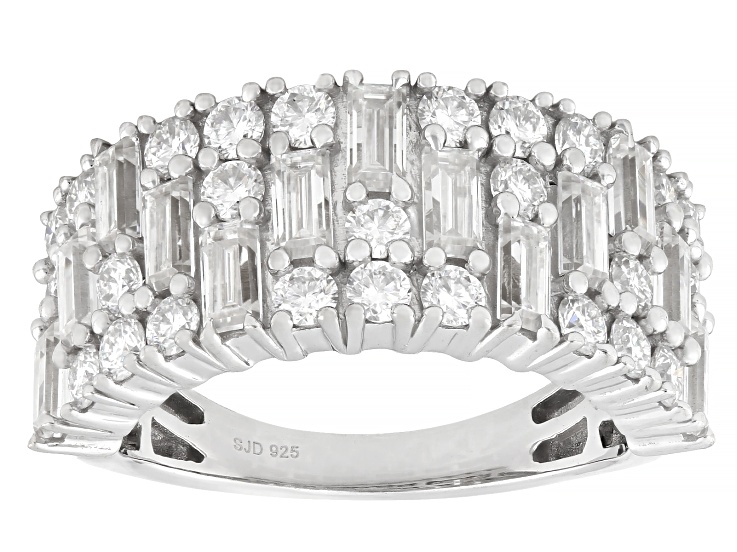 Pre-Owned Baguette And Round Moissanite Platineve Band Ring 2.34ctw DEW