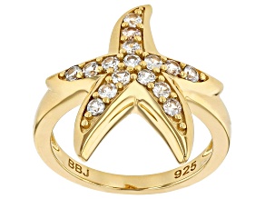 Pre-Owned White Zircon 18K Gold Over Sterling Silver Starfish Ring 0.88ctw