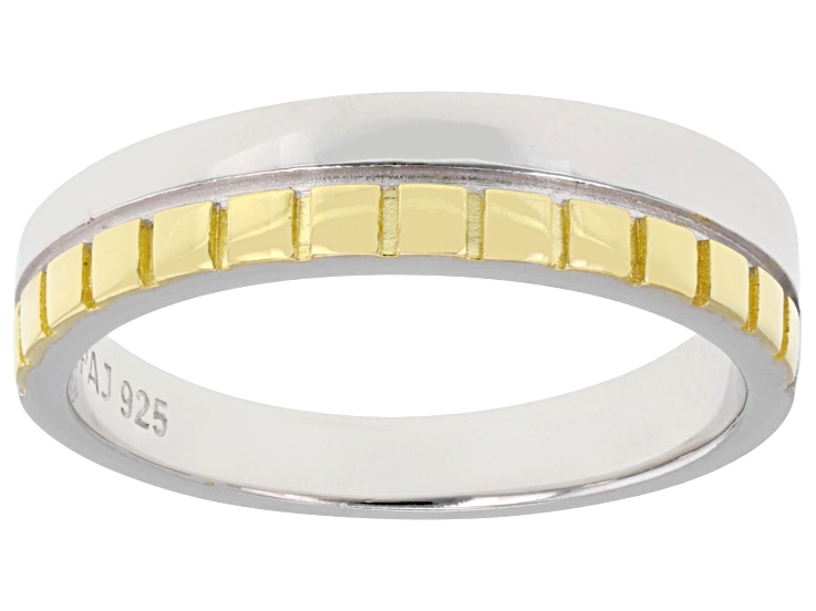 Pre-Owned 18k Yellow Gold Over Sterling Silver Two-Tone 4.5mm Band Ring