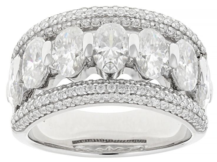 Pre-Owned Oval And Round Moissanite Platineve Band Ring 4.70ctw DEW