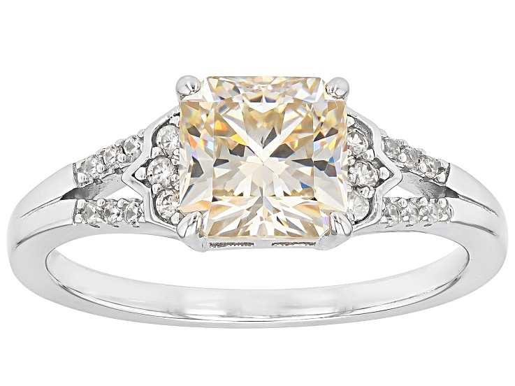 Pre-Owned White Strontium Titanate Rhodium Over Sterling Silver Ring 2.69ctw