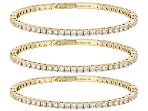 Pre-Owned White Cubic Zirconia 18k Yellow Gold Over Brass Flex Bangle Set of 3 27.69ctw