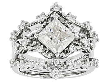 Picture of Pre-Owned Moissanite Platineve Ring With Two Chevron Bands 2.38ctw DEW.