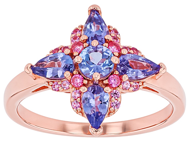 Pre-Owned Tanzanite With Pink Lab Created Sapphire 18k Rose Gold Over Sterling Silver Ring 1.05ctw