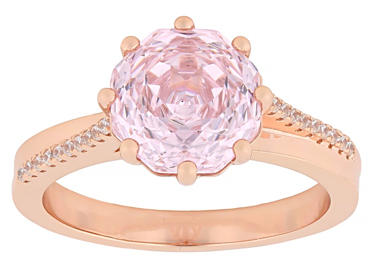 Pre-Owned Pink And White Cubic Zirconia 18k Rose Gold Plated Rose Cut Ring 5.94ctw