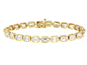 Pre-Owned Emerald Cut White Lab-Grown Diamond G-H SI 14K Yellow Gold Tennis Bracelet 13.00ctw