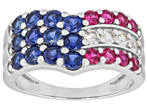 Pre-Owned Blue Lab Created Sapphire Rhodium Over Silver Ring 3.20ctw