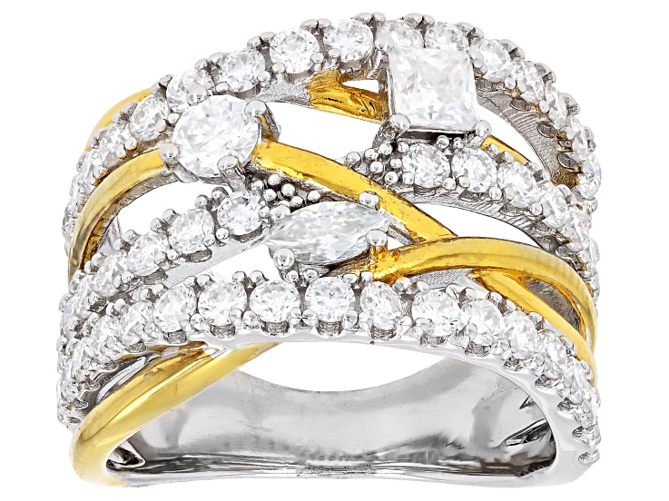 Pre-Owned Moissanite Platineve And 14k Yellow Gold Over Silver Crossover ring 1.98ctw DEW